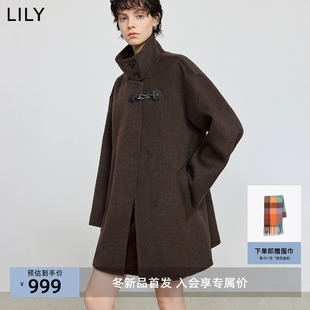 100%羊毛LILY2025冬新款女装复古立领翻领休闲通勤双面呢毛呢外套