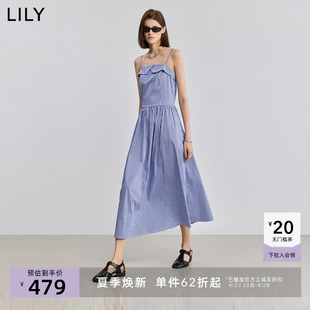 【航海系】LILY2025夏新款设计感度假风格纹褶皱收腰吊带连衣裙