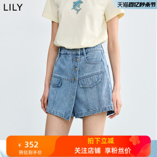 显瘦A字牛仔短裤 LILY2024夏新款 复古休闲通勤款 设计感裙裤 女 女装