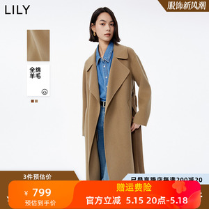 LILY2023冬新款女装美拉德全羊毛气质通勤长款双面呢毛呢外套大衣