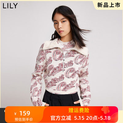 【商场同款】LILY2022春新款女装时髦INS趣味字母提花短款针织衫