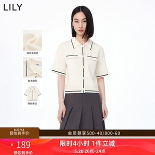 2023秋装 LILY氧气衫 针织衫 设计感上衣 精致撞色小香风翻领短袖 新款