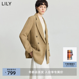 LILY2025冬新款女装羊毛混纺加厚复古气质通勤休闲高级感西装外套