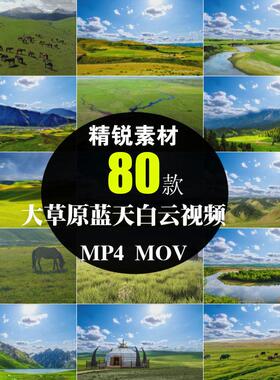 大草原蓝天白云天空牛马羊群牧场自然风景绿草地LED背景视频素材