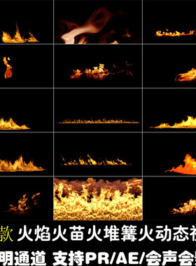火堆火焰火苗篝火燃烧透明通道PRAE特效合成效果动态MOV视频素材