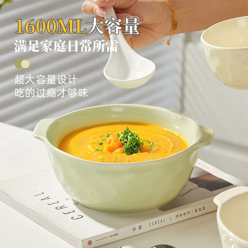 高颜值双耳汤碗奶油风大碗