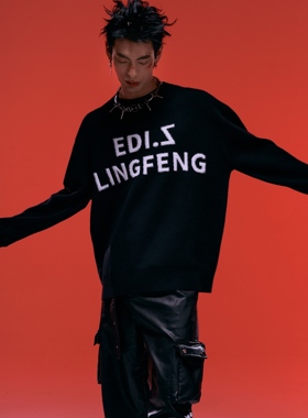 EDI.Z 先锋设计感休闲宽松仿貂毛撞色毛衣黑色男女穿着轻巧不压身