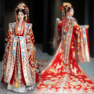 重工宋制汉服婚服新娘新郎中式 结婚嫁衣婚礼明制凤冠霞帔拖尾礼服