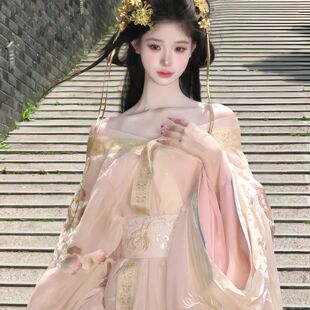 2026虞姬汉服重工刺绣战国袍改良粉黄色魏晋风汉服汉元素女款