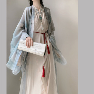 男女同款汉服晋制直裾长衫大袖套装改良古装飘逸仙气春夏秋款情侣