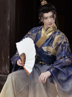 正版原创汉服男国风大典走秀款印花晕染绣花明制紫色道袍帅气古装