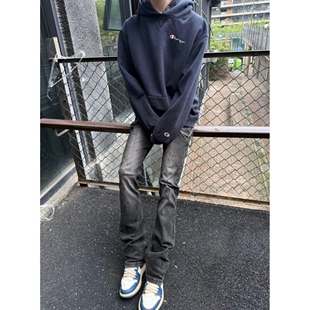 楚赢原创517大理石黑灰色微喇牛仔裤美式高街水洗cleanfit长裤男