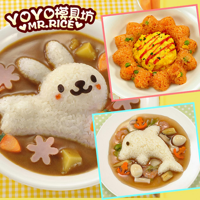 兔子海豚饭团模具 超可爱 便当卡通宝宝吃饭模具 三件套 饭团模具