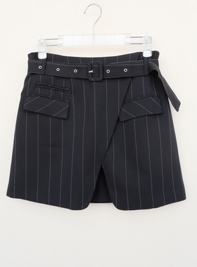 拉系列SM正品清仓 女春秋西装面料休闲外搭细条纹短裙5A0639黑色