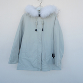 拉系SM专柜撤柜正品 女冬宽松舒柔真毛领连帽棉衣棉服4A2181灰绿