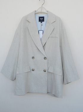 拉系列ML专柜断码女春秋天然棉麻舒适超宽松双排扣外套5A4063浅驼