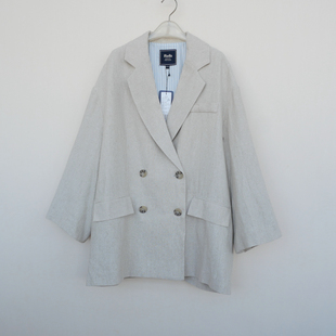 拉系列ML专柜断码 女春秋天然棉麻舒适超宽松双排扣外套5A4063浅驼