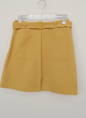 拉系列S/M专柜断码女夏俏丽舒柔A字休闲短裙半身裙5A7931黄色