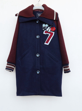 拉系列/S撤柜正品 女冬宽松休闲加厚保暖含羊毛呢大衣8B1562藏青