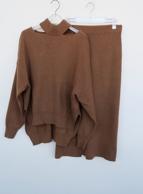 拉系S专柜正品女秋冬毛线上衣中长八分半身裙两件套4A7431驼色