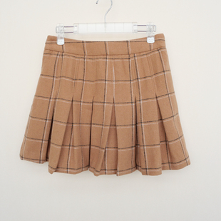清仓女冬格子毛呢厚保暖高腰百褶短裙4A2730驼色 L正品 拉系列S