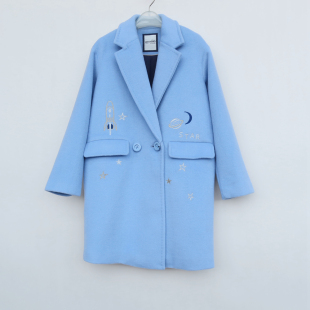 艾格淘特/S专柜断码 女冬宽松厚柔羊毛混纺毛呢外套6F4208浅蓝