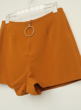 拉系列S/M专柜断码女秋橙色重磅乔其纱高腰A字外搭休闲短裤8B3150