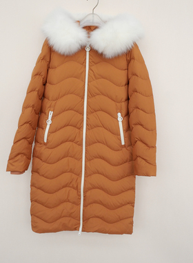 拉系列专柜撤柜正品 女冬90绒轻盈到膝防风保暖羽绒服4A0862咖啡