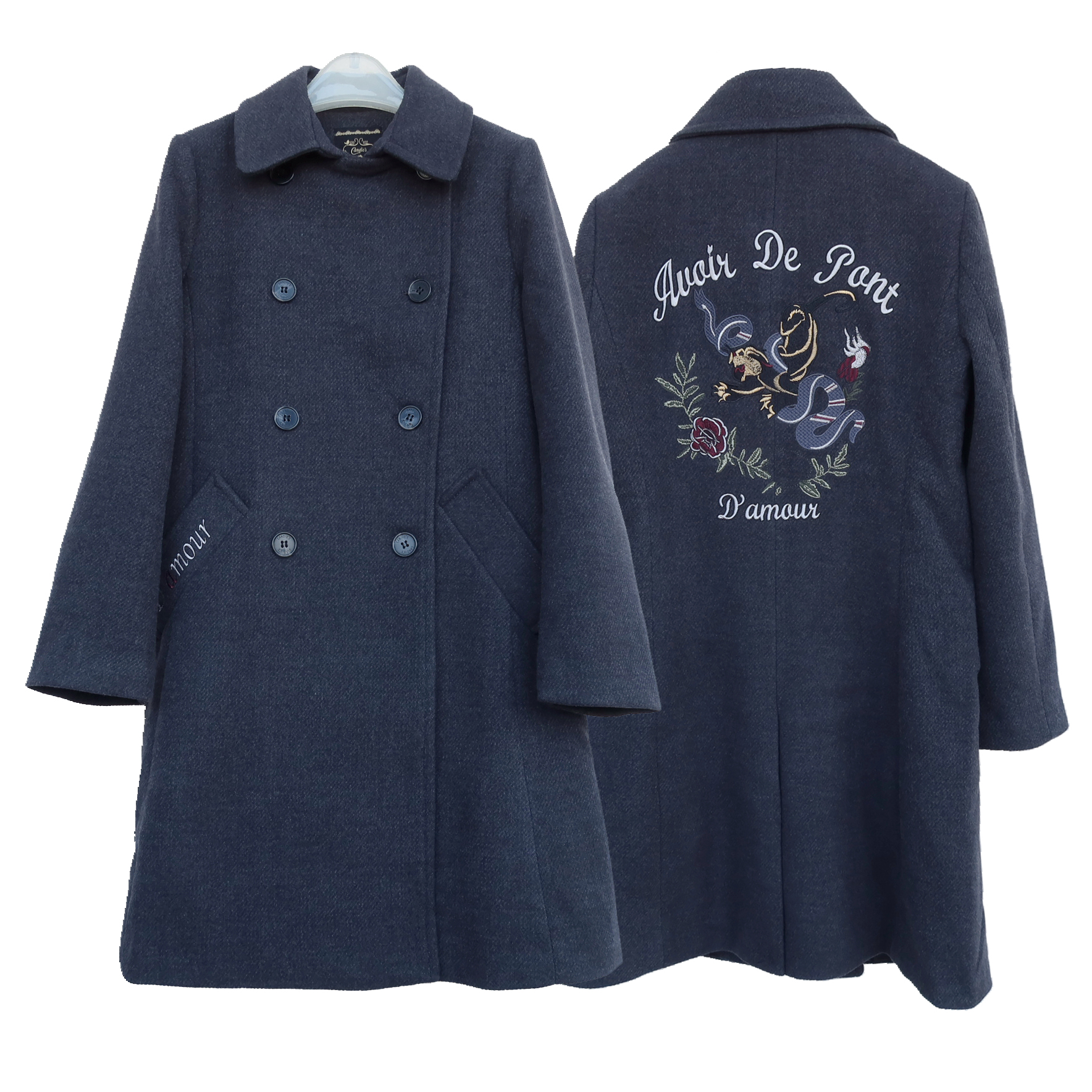 艾格淘特正品断码绣花厚毛呢外套