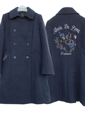 拉系列S/M/L专柜正品 女冬中长厚柔大绣花仿毛呢外套8B4039深灰
