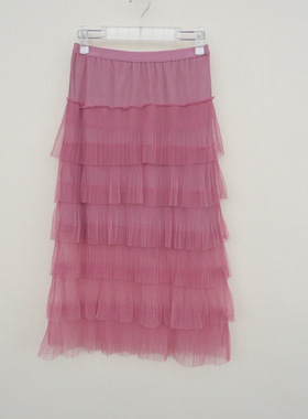 拉系列/M专柜正品 女夏网纱舒适透气七分腰裙半身裙4A8412粉红