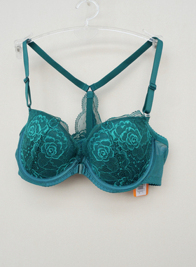 安系列70B70C正品断码3/4女钢圈蕾丝花边前扣性感文胸EF0937墨绿