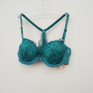 4女钢圈蕾丝花边前扣性感文胸EF0937墨绿 安系列70B70C正品 断码
