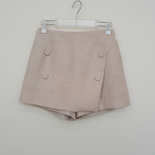 拉系S专柜断码 女秋冬亲肤舒柔中高腰休闲外搭裙裤短裤6A5777杏色