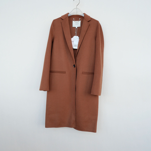 拉系S专柜断码 女秋冬纯羊毛正肩到膝轻盈暖双面呢外套5A7285焦糖