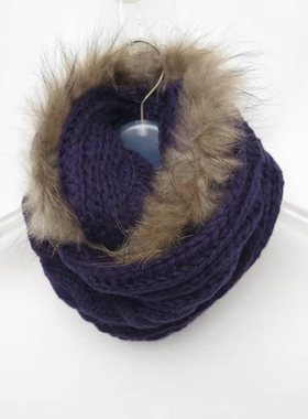 艾格淘特专柜正品特惠 女冬季紫色毛线真毛领围巾围脖G4232