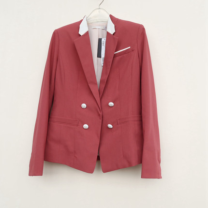 艾格淘特S/M专柜正品断码 女春秋酒红色修身小西装短外套4E1091