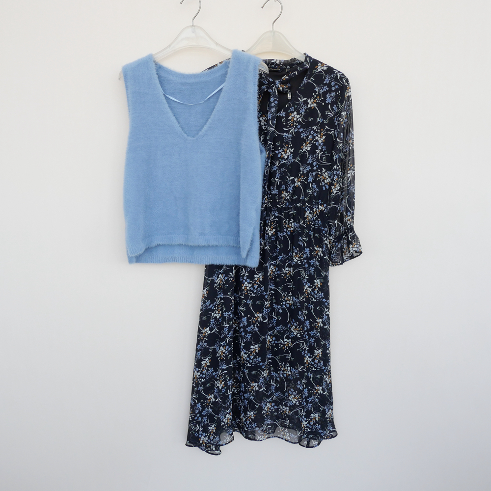 专柜正品超值雪纺印花过膝连衣裙