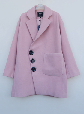 拉系列S/M专柜断码 女冬舒柔宽松休闲厚款外套短呢大衣8B0791粉色