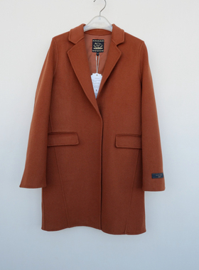 拉系SM专柜正品女冬纯羊毛轻盈舒柔保暖双面呢毛呢外套6A4076焦糖