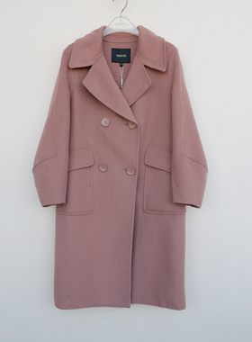 拉系列SML正品超值 女冬及膝九分袖羊毛混纺双面呢大衣4A1446砖红