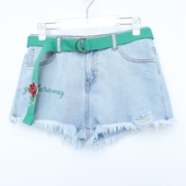 XL正品 CC系列S 女夏全棉水洗绣字超短牛仔热裤 2C180044浅蓝