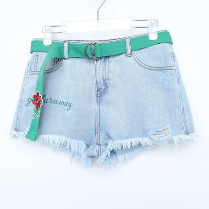 CC系列S/M/L/XL正品 女夏全棉水洗绣字超短牛仔热裤2C180044浅蓝