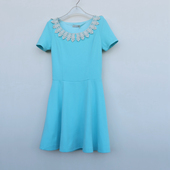 艾格淘特 女春夏粉蓝色花边针织连衣裙4E2151 断码 M专柜正品