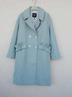 拉系列SML正品清仓 女冬厚柔宽松盖膝保暖毛呢外套大衣6A0576豆绿