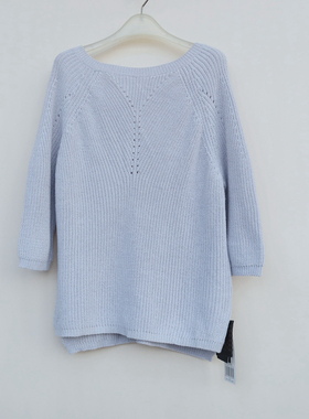 拉系列S/M专柜正品 女春秋舒柔露背七分袖毛线针织衫8B3325灰蓝