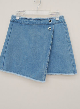 拉系列M专柜断码 女夏甜美舒柔A字牛仔短裙半身裙5A9545牛仔蓝