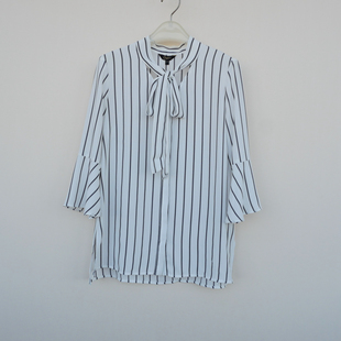 拉系列S/M撤柜正品 女春夏舒柔细捻纱魅力七分袖衬衫6A1509条纹