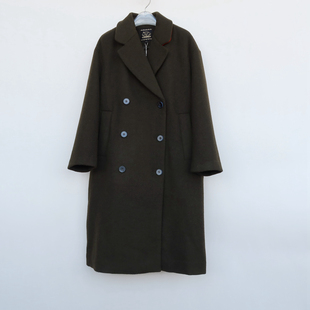 拉系列专柜正品 女冬中长宽松过膝加厚保暖羊毛呢大衣8B4030军绿