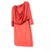 M正品 断码 女春秋桃皮绒修身 艾格淘特S 七分袖 连衣短裙4E2265桔红